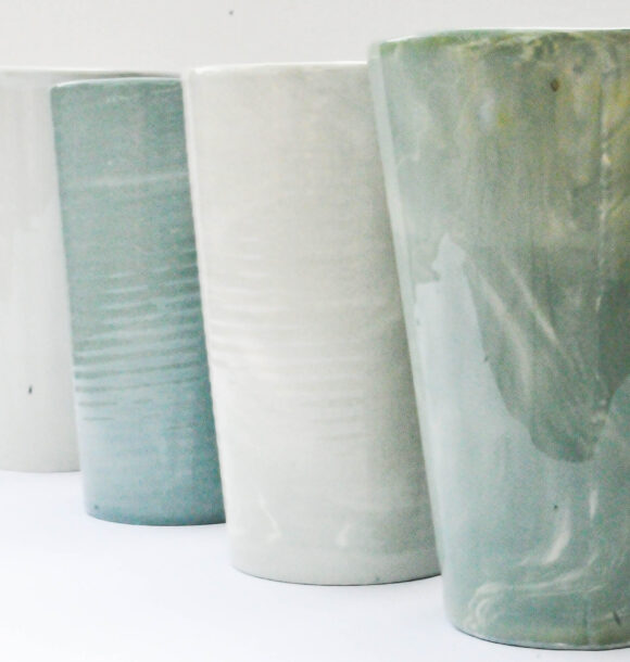 Teal marble ceramic cups